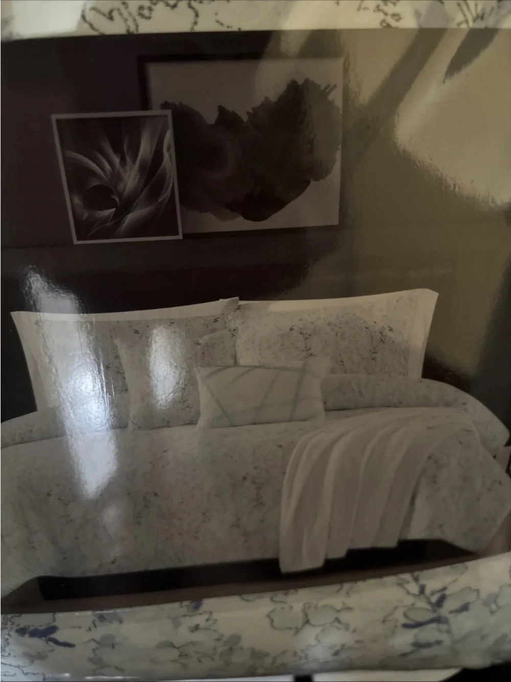 Vince Camuto White Comforter Set with Blue Floral Pattern